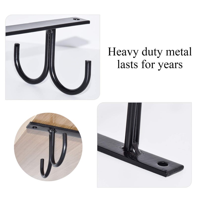 MOCOUM Under Cabinet Mug Rack, Rustic Mug Organizer Rack Cup Holder Under Shelf Hanging Hooks Rack for Mugs, Coffee Cups and Kitchen Utensils Display (Black-2 Pack-8 Hooks) - Image 5